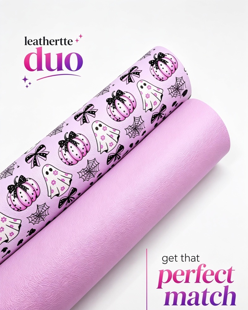 Pretty Pumpkin & ghost Halloween duo printed leatherette fabric bundle