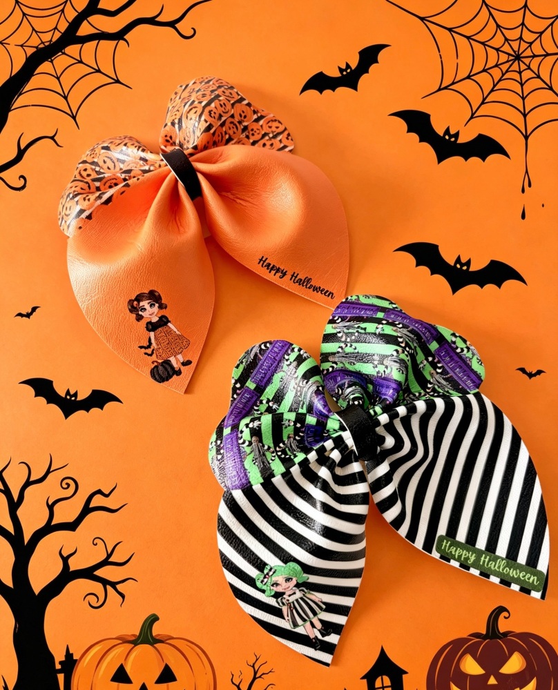 Pumpkin & Beetlejuice Dolly girls Pinch Bow Cut n Pinch printed leather sheet