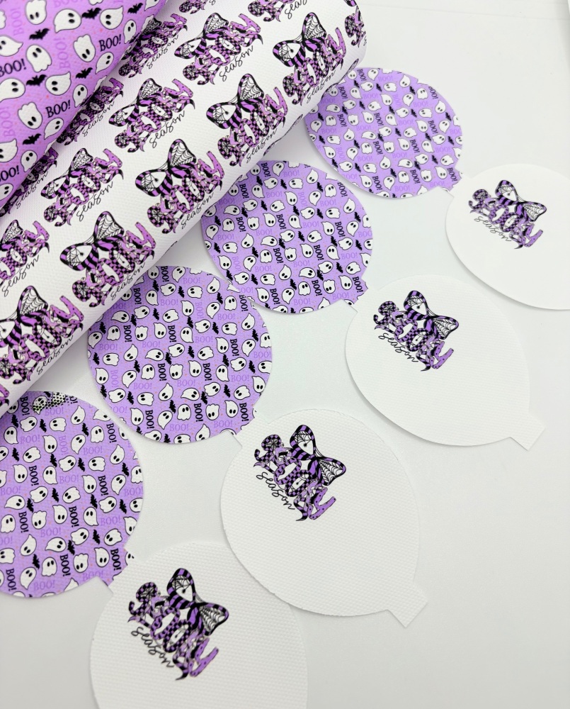 Lilac Boo spooky season ghost halloween pre cut bow loop