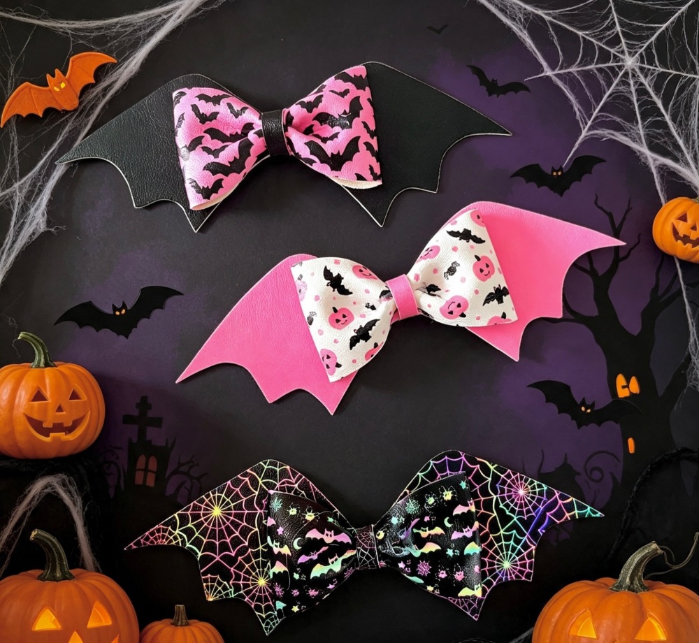 Halloween bat Pinch Bow Cut n Pinch printed leather sheet