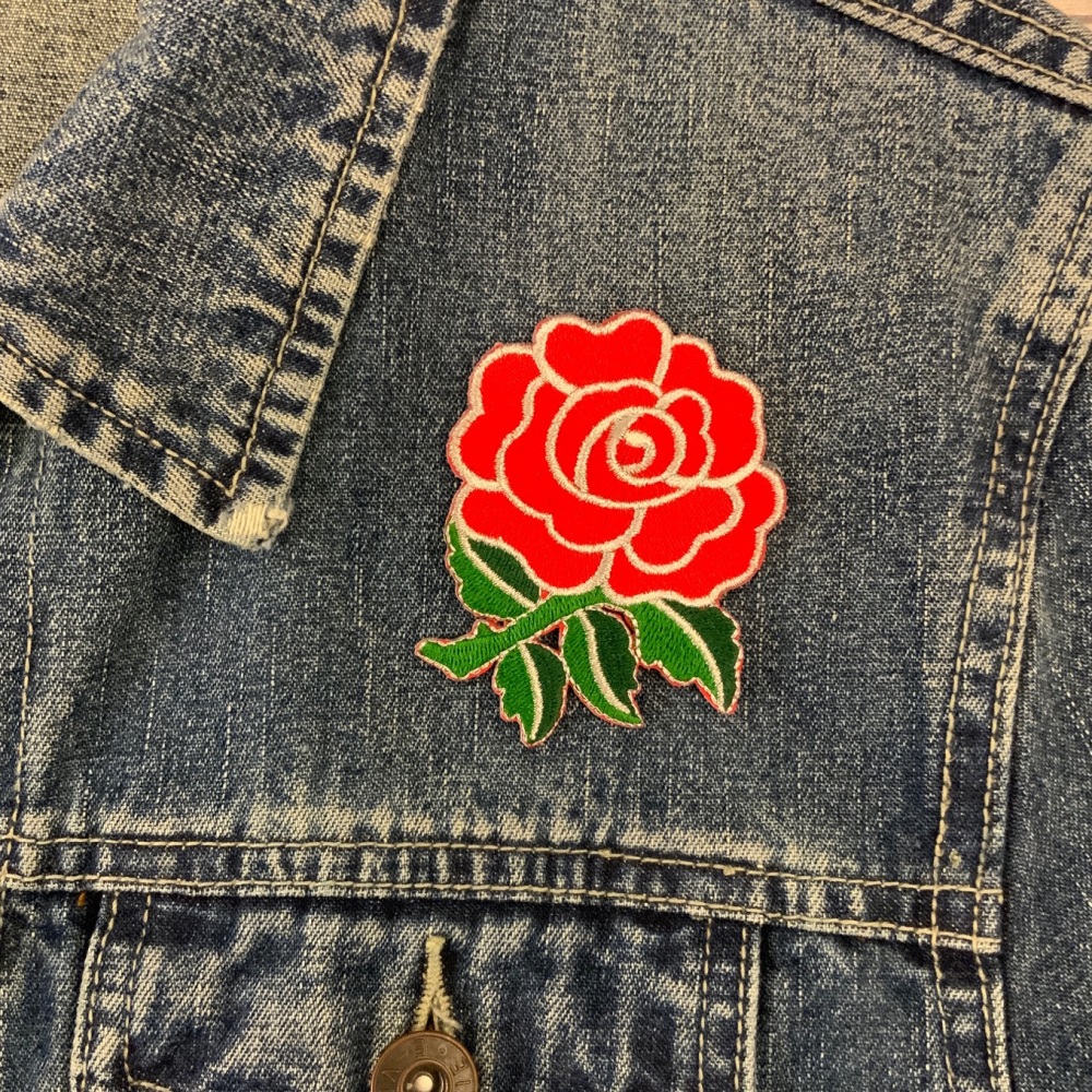 Red Rose Fabric Embroidered Patch Lady Rider Flower