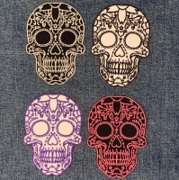 Calavera Mexican Sugar Skull Biker Skull Day Of The Dead Patterned Skull Embroidered Patch #0122