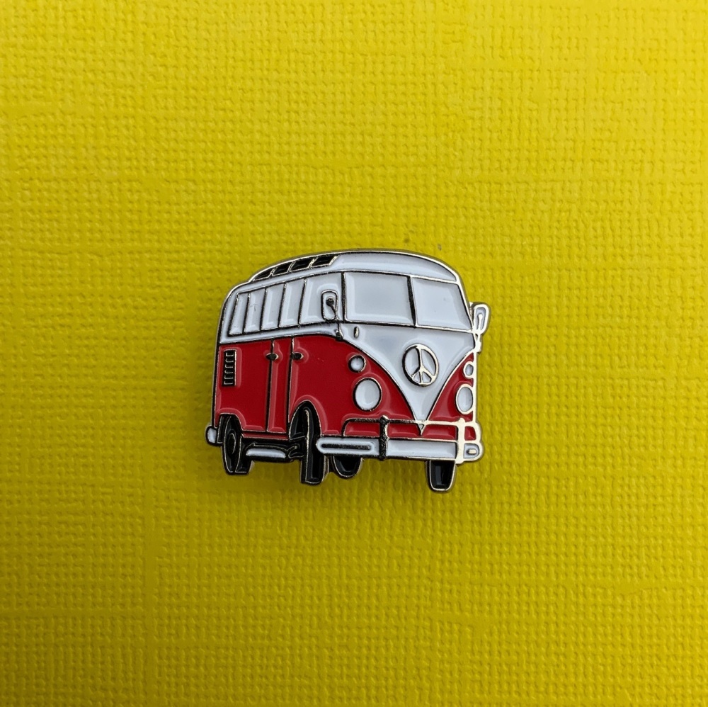 Red Campervan Enamel Metal Pin Badge #0136