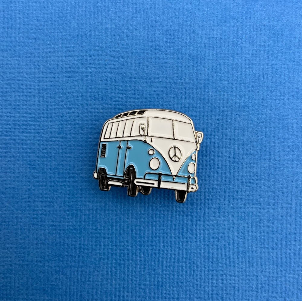 Light Blue Campervan Enamel Metal Pin Badge #0134