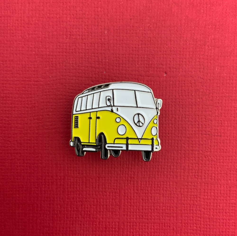 Yellow Campervan Enamel Metal Pin Badge #0132
