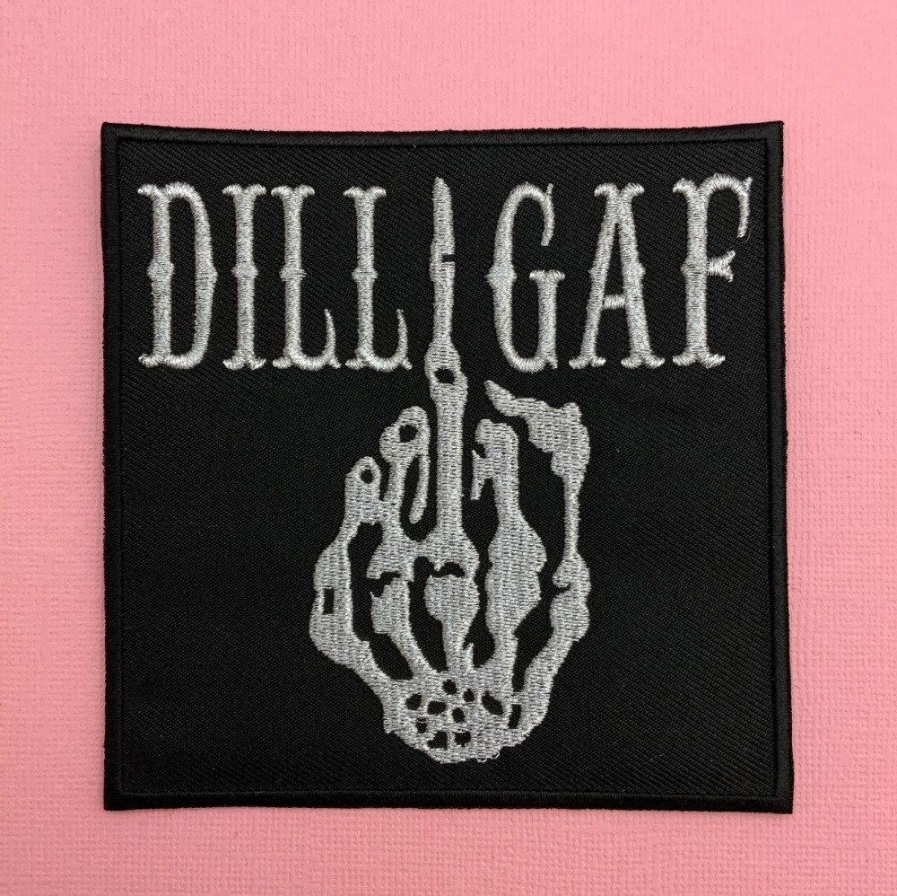 DILLIGAF Fabric Embroidered Patch Skeleton middle Finger #0063