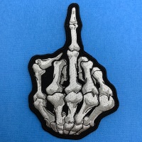 Middle Finger Skull Skeleton Hand Fabric Biker Patch #0100