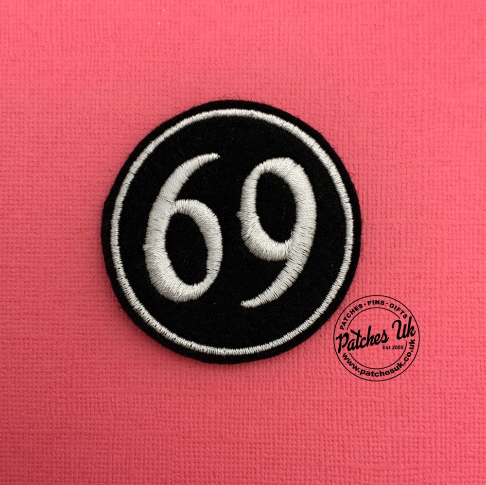 No. 69 - Curve font Felt Embroidered Biker Circle Patch #0005