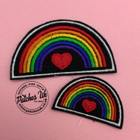 Rainbow Heart Embroidered Black felt Patch #0074