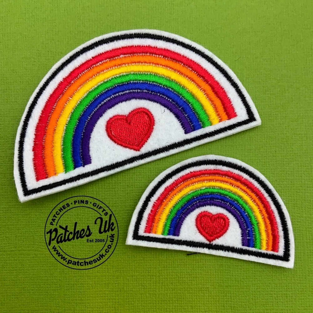 Rainbow Heart Embroidered White felt Patch #0073