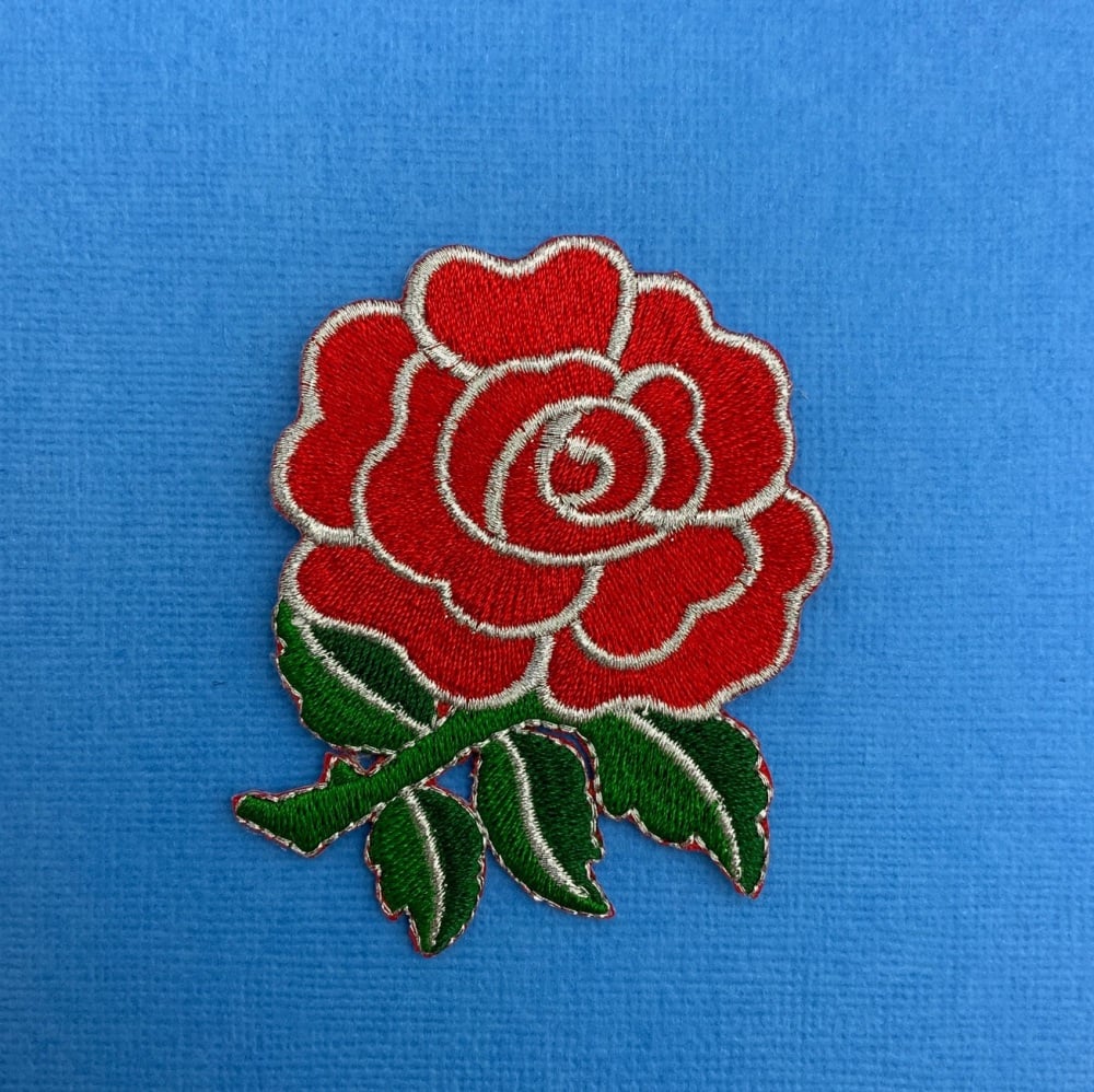 Red Rose Fabric Embroidered Patch Lady Rider Flower #0009