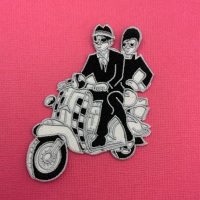 Scooter Couple Fabric Embroidered Patch #0077