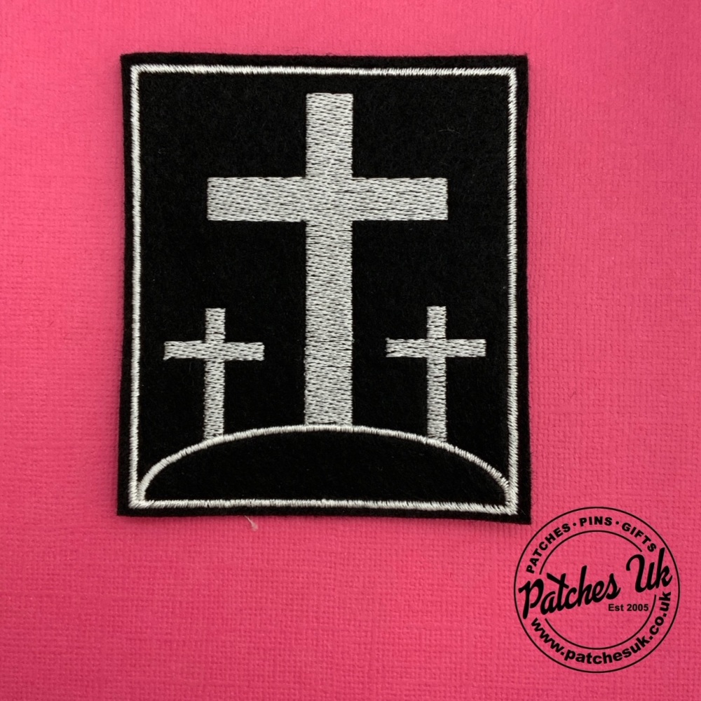 Three Crosses Embroidered Felt Christian Biker Patch #0064