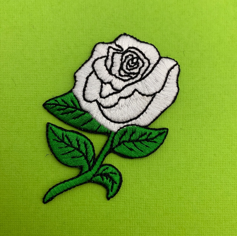 White Rose Fabric Embroidered Patch Lady Rider Flower #0018