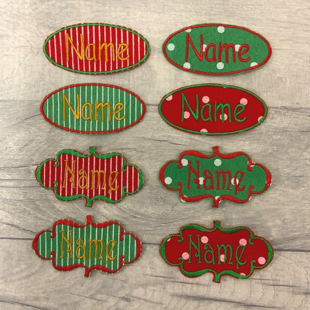 Personalised Small Name Christmas Embroidered Patch - Oval or fancy