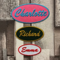 Brush Script Iron on Oval Cloth Name Patch - 3 Sizes Available