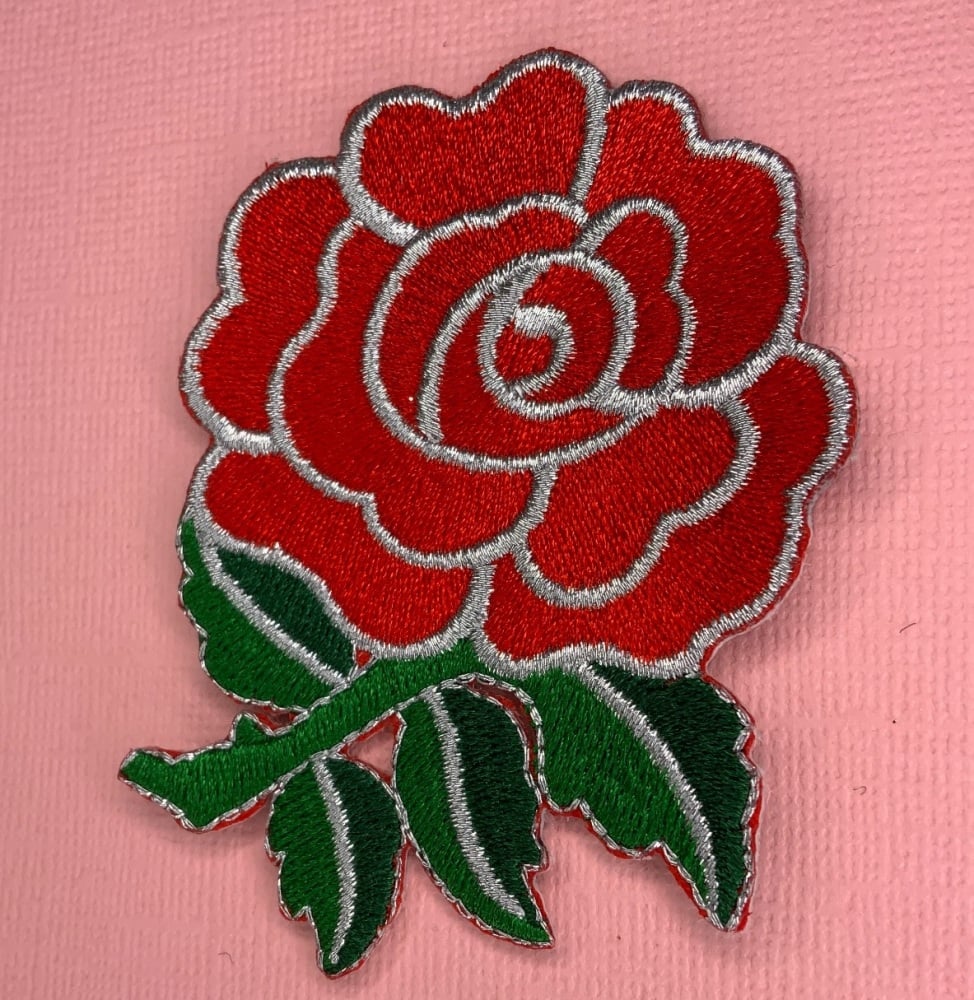 Red Rose Fabric Embroidered Patch Lady Rider Flower #0009