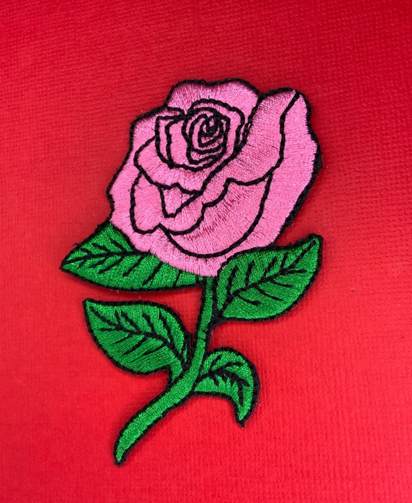 Pink Rose Fabric Embroidered Patch Lady Rider Flower #0054