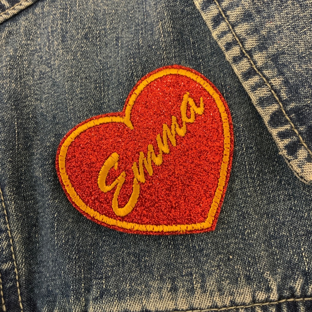Personalised Heart Name Valentines Love Embroidered Glitter Felt Iron On Pa