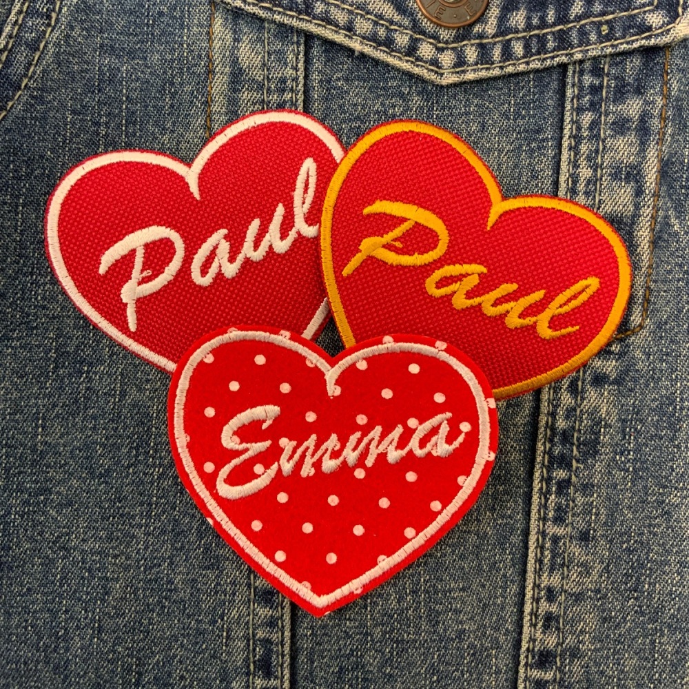 Personalised Heart Name Valentines Love Embroidered Iron On Patch