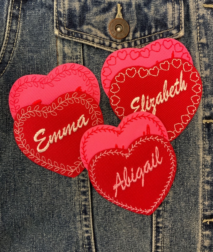 Personalised Heart Decorative Border Name Valentines Love Embroidered Iron On Patch