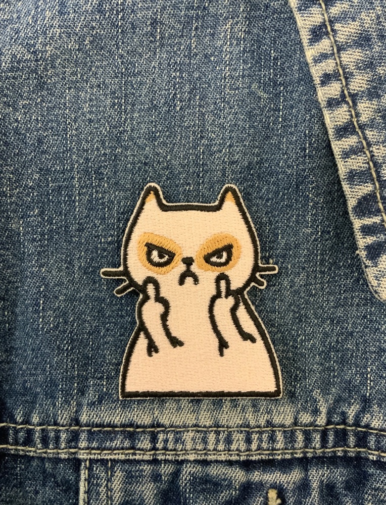 Mother Fluffer Cat Giving The Finger Angry Pussy Embroidered Patch #0084