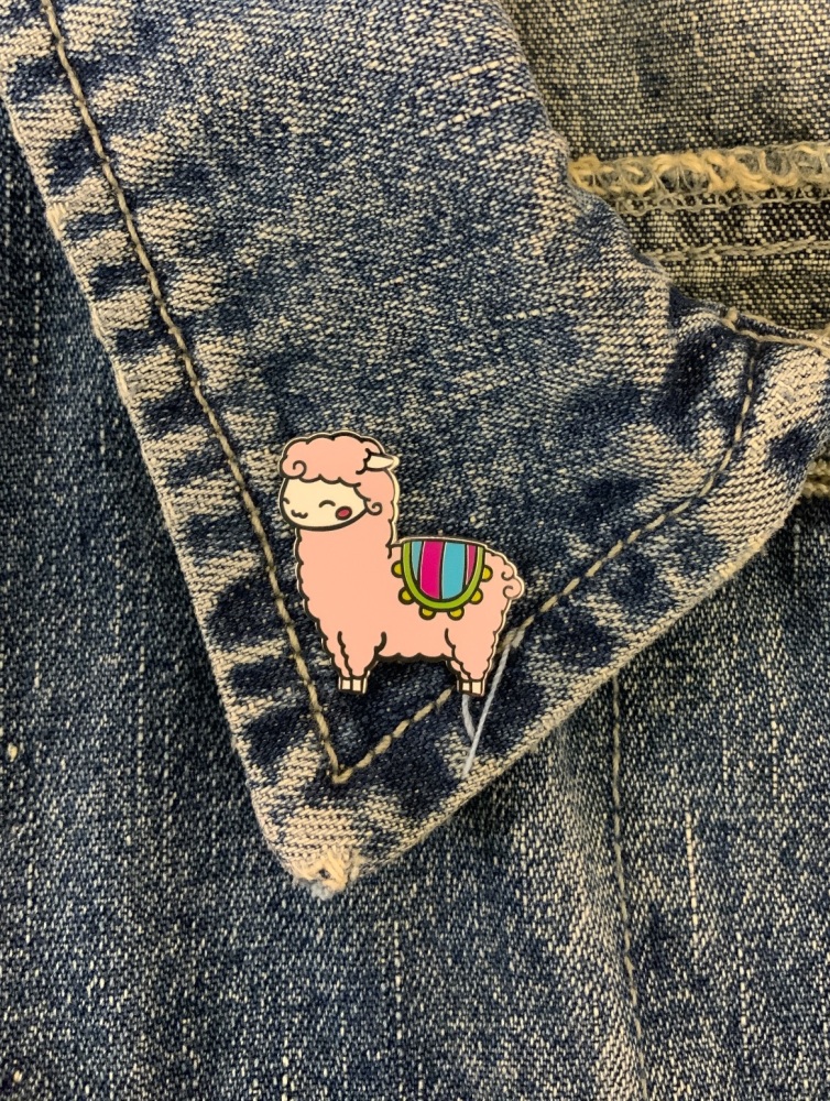 Baby Pink Llama Enamel Metal Pin Badge #0034