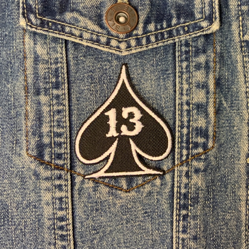 Lucky (For Some) Number 13 Embroidered Iron On Fabric Small Ace Spade Patch 0003