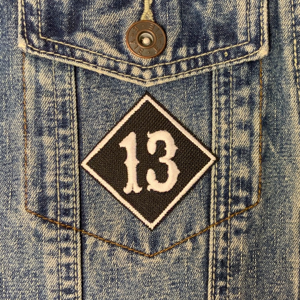 Lucky (For Some) Number 13 Embroidered Iron On Fabric Small Diamond Patch 0002