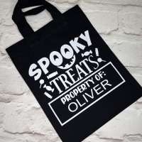 Personalised Spooky Treats Trick or Treat Halloween Black Bag