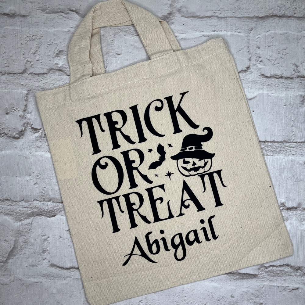 Personalised Trick or Treat Halloween Natural Cotton Bag