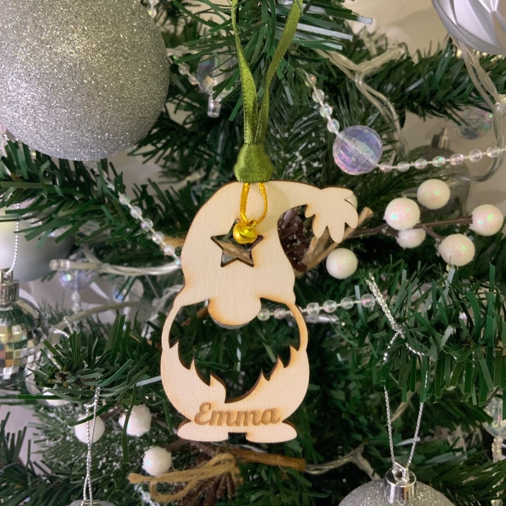 Personalised Christmas Gnome Wooden Hanging Decoration | Gift Tag | Engraved | Gonk | Add the name of your choice