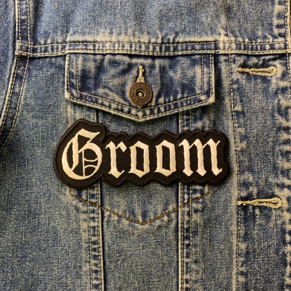 Groom Iron on Cloth Embroidered Patch Large Gothic Script  0011