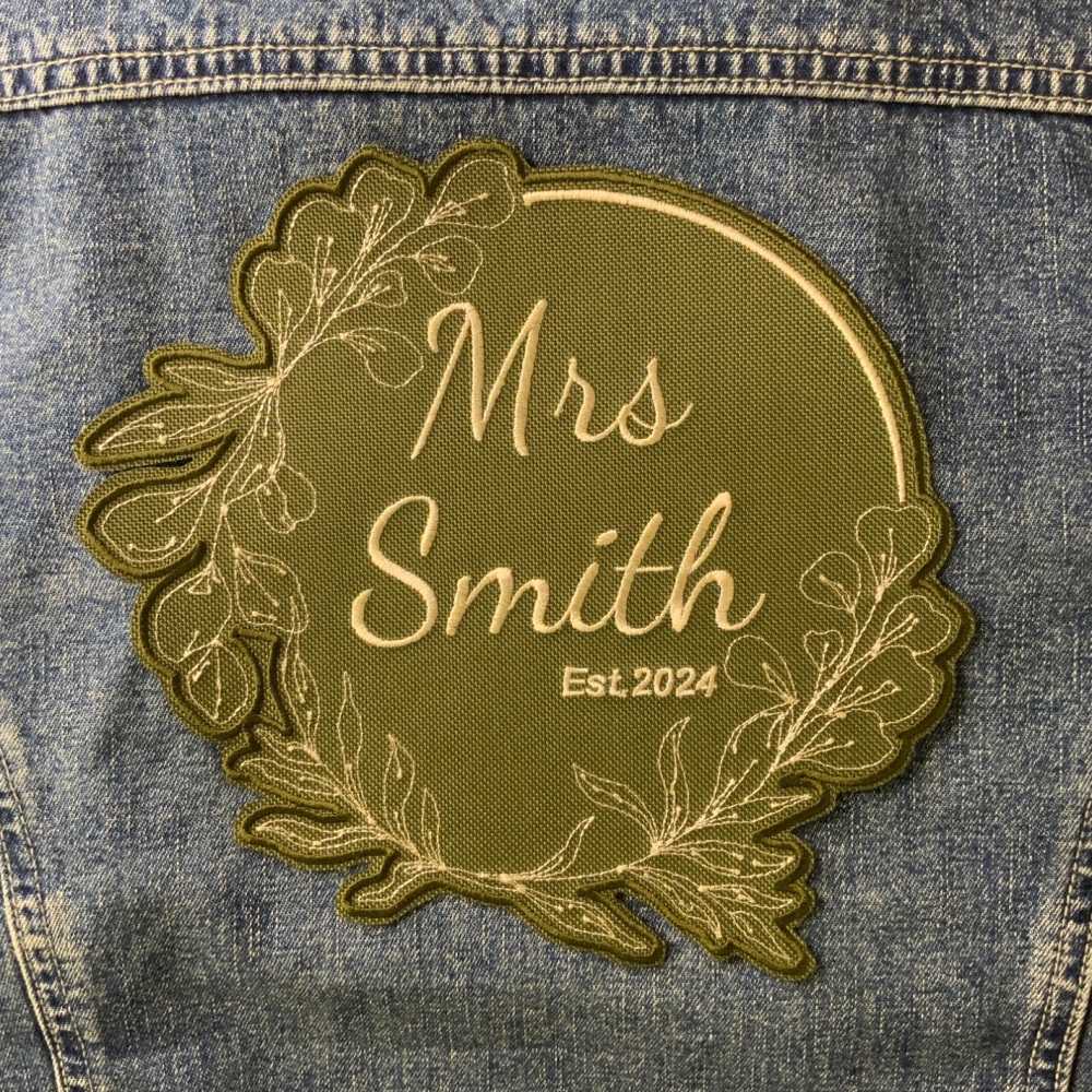 Custom Made Large Leaf Floral Wreath Wedding Patch | DIY Wedding | Denim Jacket Appliqué | Bride To Be