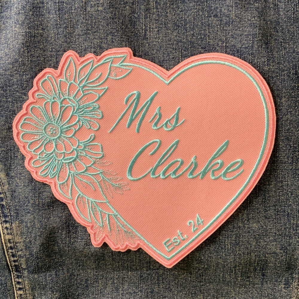 Custom Made Large Floral Heart Wreath Wedding Patch | DIY Wedding | Denim Jacket Appliqué | Bride To Be