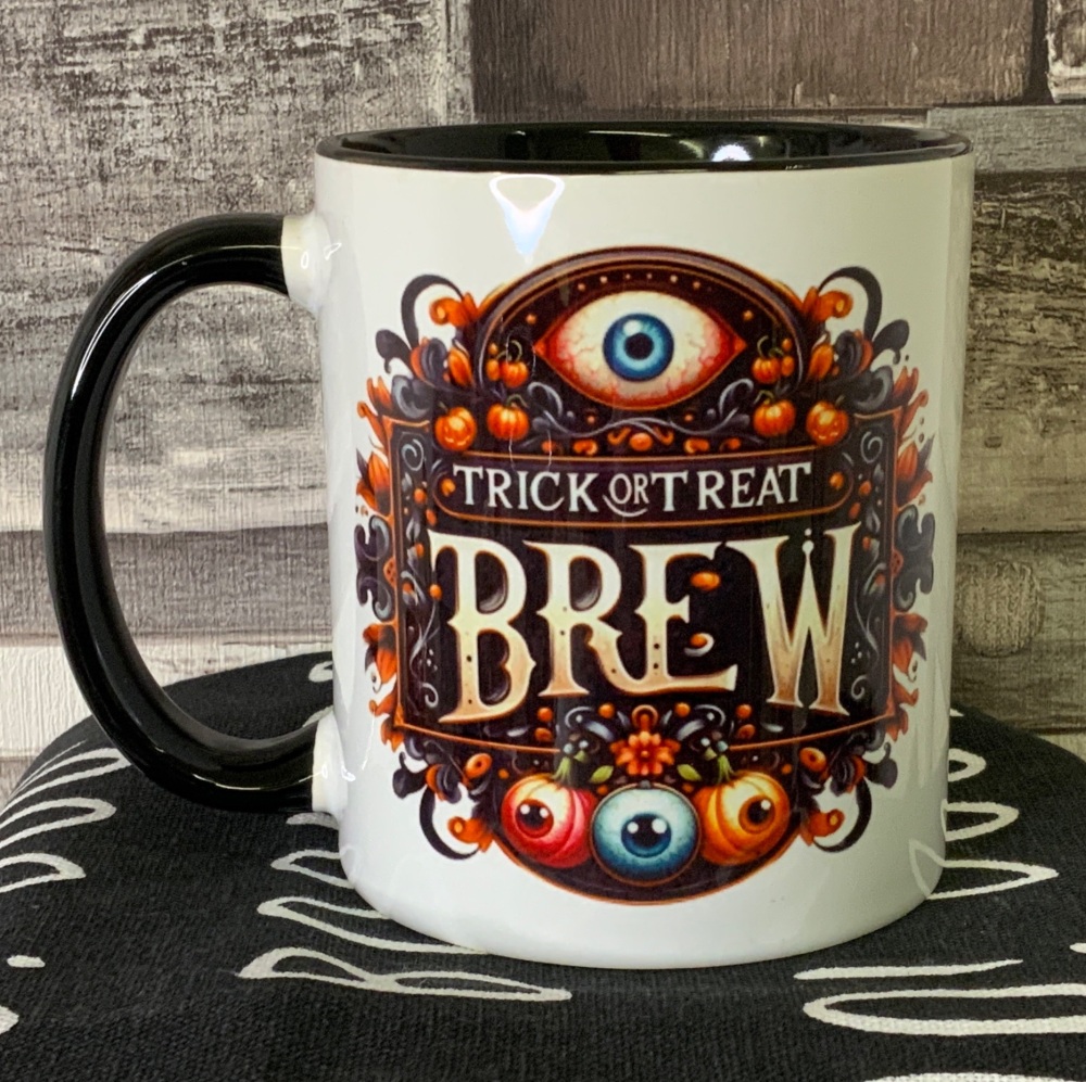 Personalised Trick or Treat Brew Black Handle Ceramic Mug