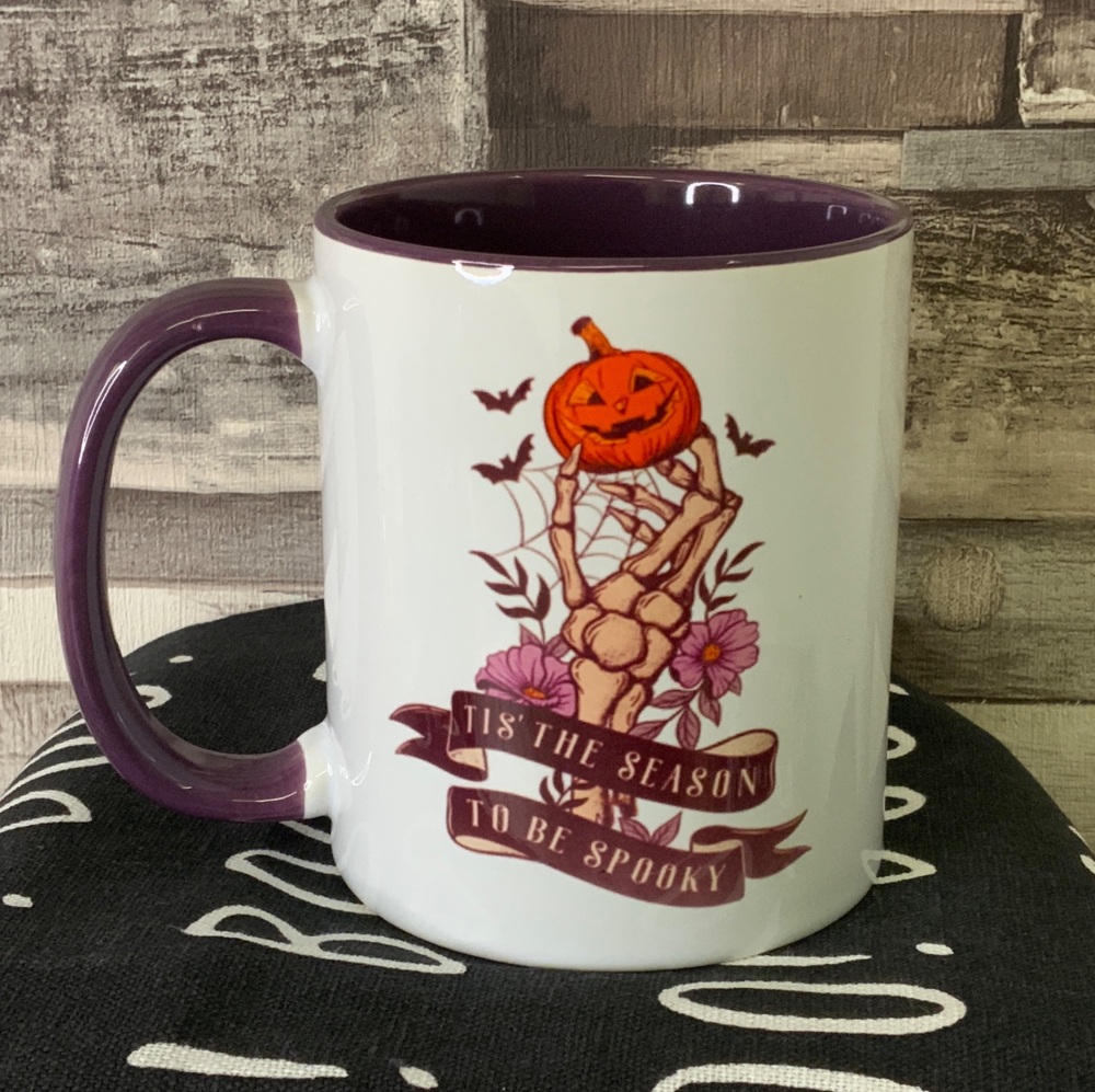 Personalised Tis' The Season to Be Spooky Purple Handle Ceramic Mug