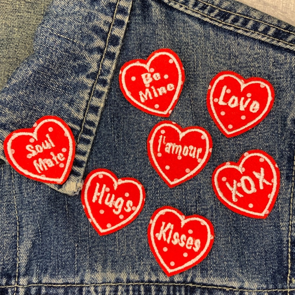 Mini Valentines Polka Dot Love Hearts Embroidered Patch XOX Be Mine Hugs