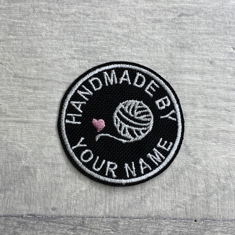 Handmade By Personalised Circle Wool Knitting Embroidered Iron On Patch