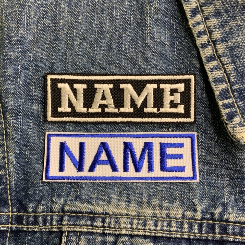 1 Line Small (80mm x 25mm) Personalised Custom Text Embroidered Iron On Patch - 2 fonts to choose from