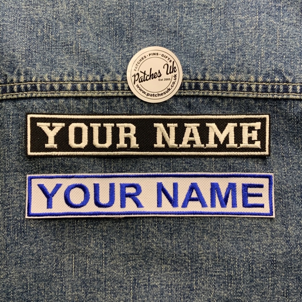 1 Line Large (150mm x 25mm) Personalised Custom Text Embroidered Iron On Patch - 2 fonts to choose from