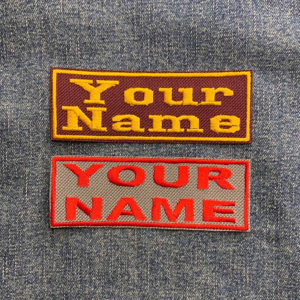 2 Line (100mm x 35mm) Personalised Custom Text Embroidered Iron On Patch - 2 fonts to choose from