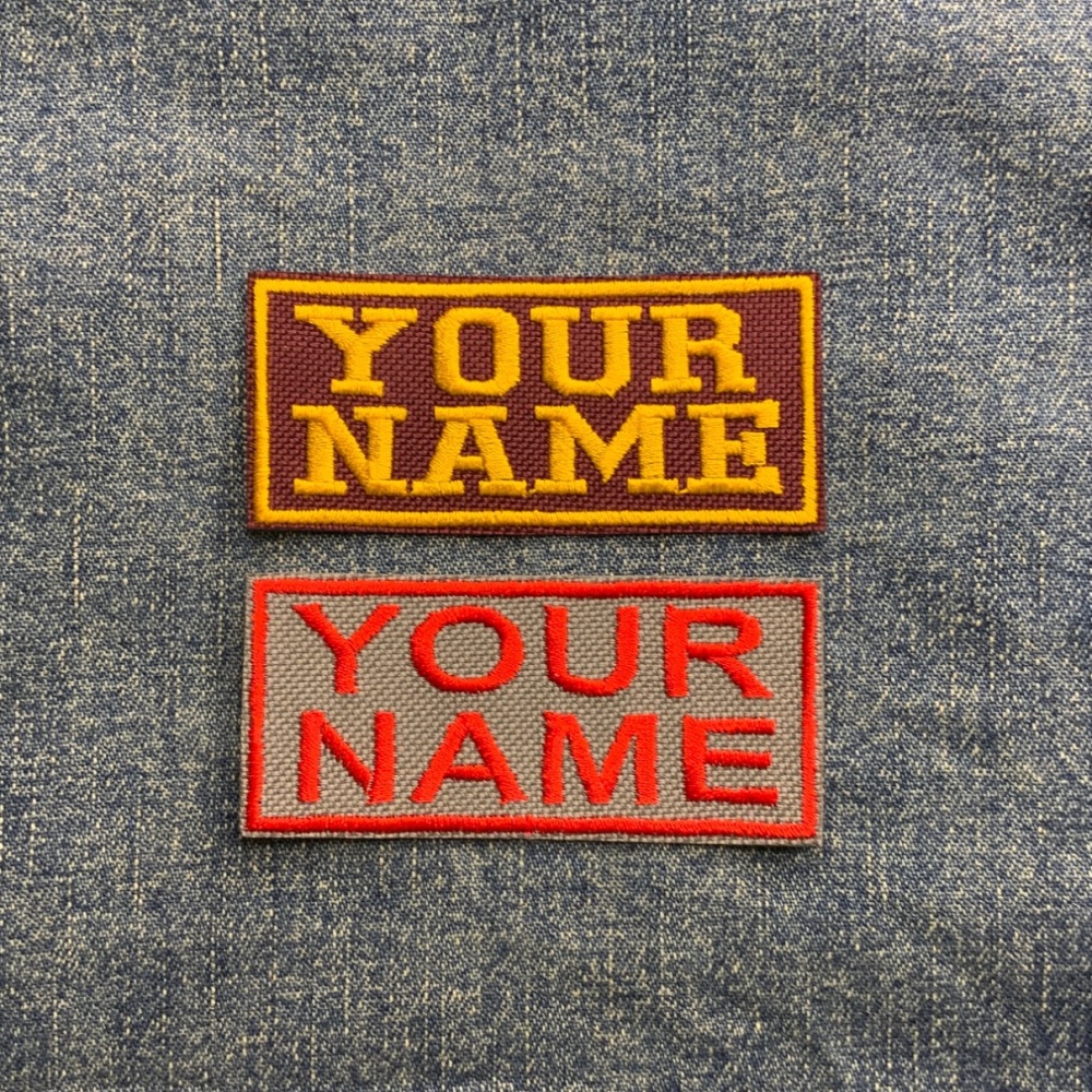 2 Line (80mm x 35mm) Small Personalised Custom Text Embroidered Iron On Patch - 2 fonts to choose from