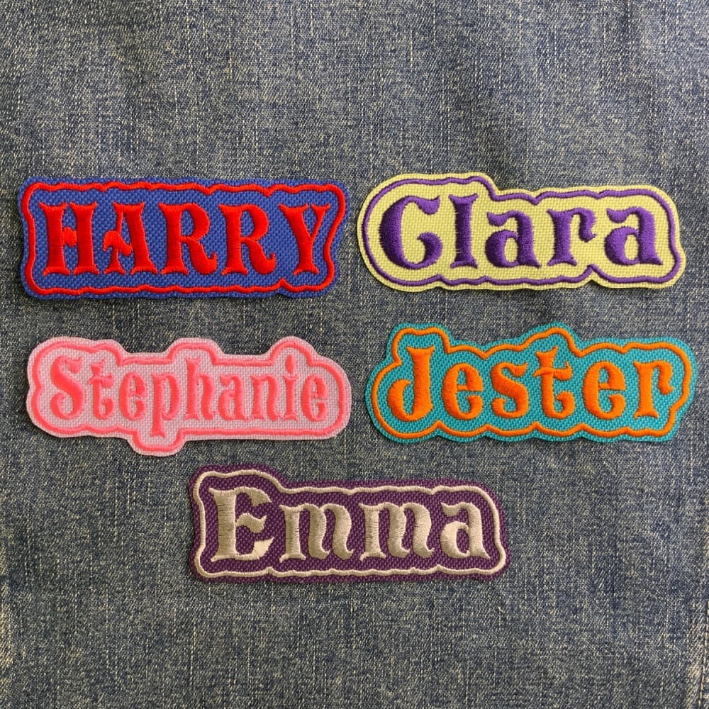 Personalised (shaped border) Embroidered Iron On Name Patch