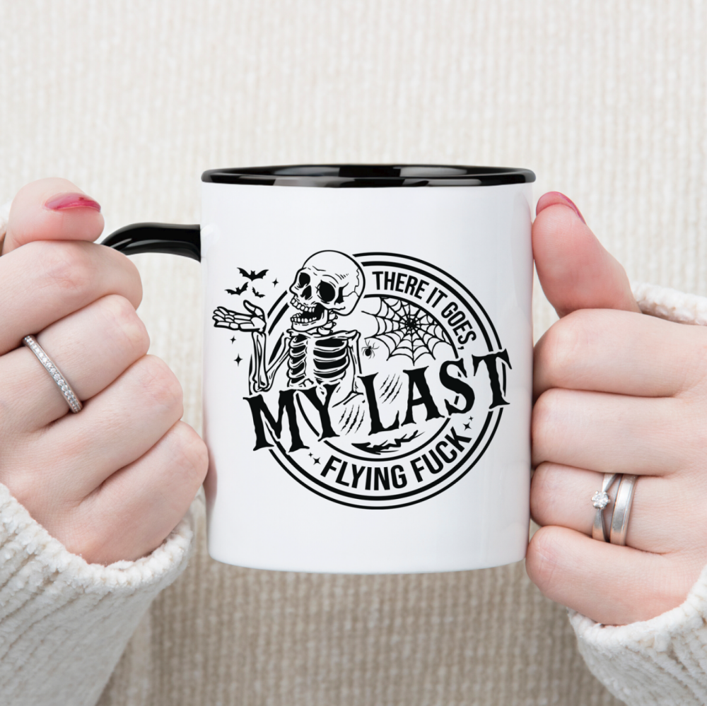 Personalised There Goes My Last Flying Fuck Black Handle Ceramic Mug