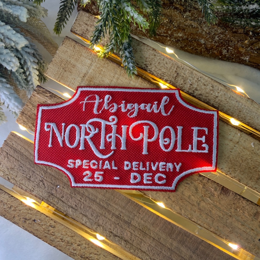 Personalised North Pole Special Delivery Name Embroidered Fabric Iron On Patch
