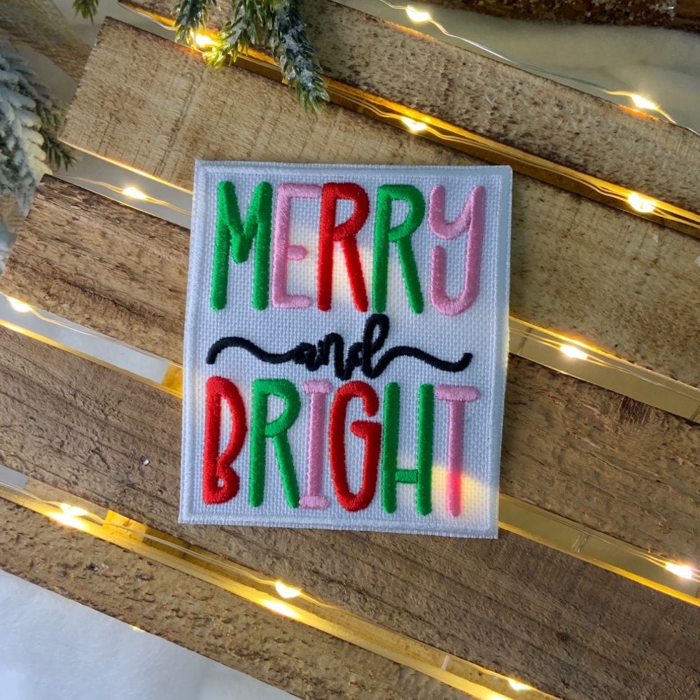 Merry & Bright Christmas Embroidered Fabric Iron On Patch