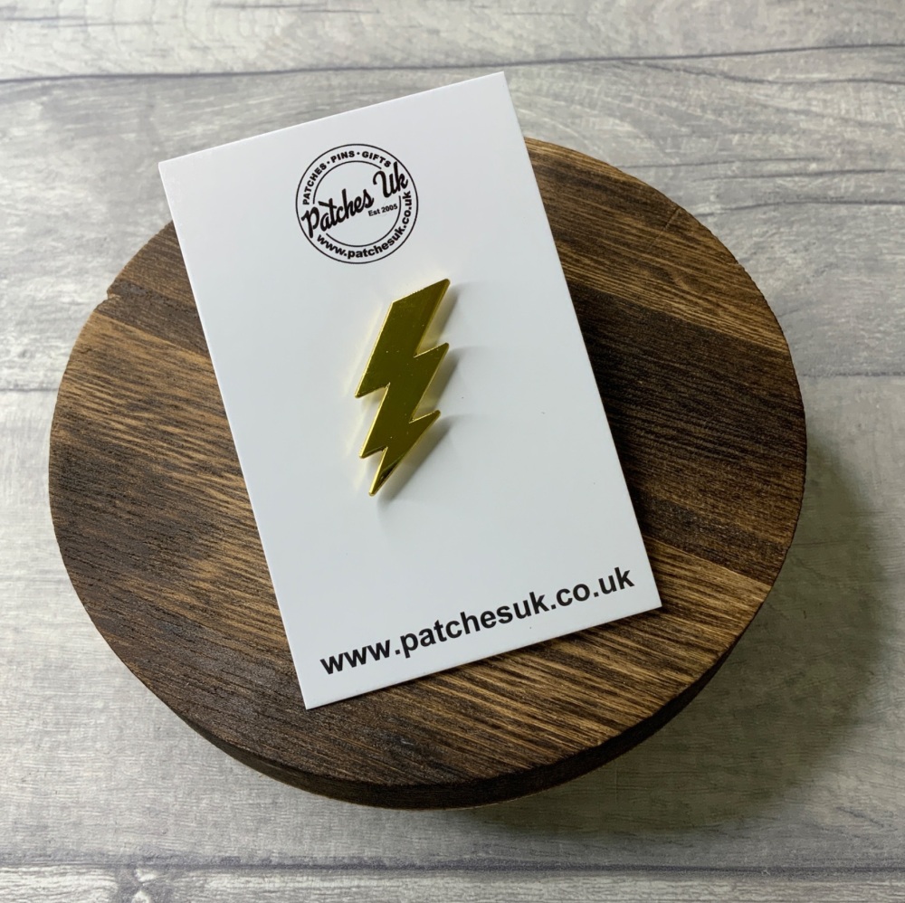 Lightning Bolt Metal Pin Badge Gold #0042