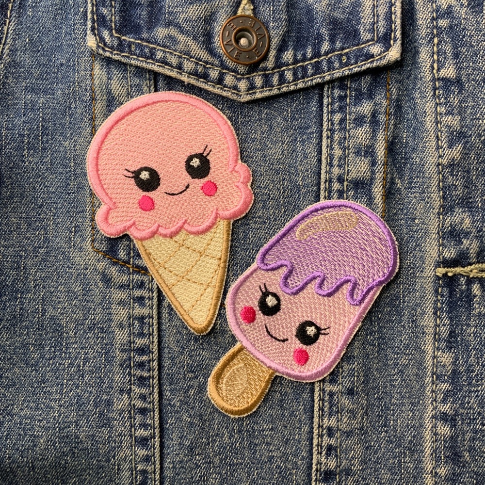 Set of 2 Fun Ice Cream Embroidered Iron on Patches