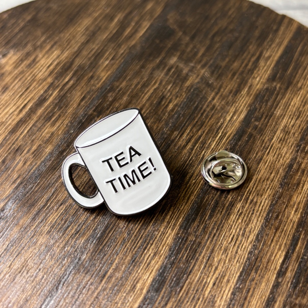 TEA TIME! White Mug Metal Enamel Pin Badge #0040
